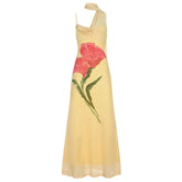 Irregular mesh halter flower pattern maxi dress