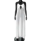 Cross back hollow out chiffon spaghetti strap cut out maxi dress
