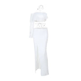 Long sleeve irregular slit halter maxi skirt set