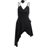 Ruched v neck irregular backless cami mini dress