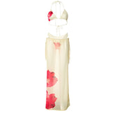 Halter self tie v neck print 3 piece maxi skirt set