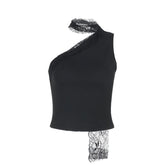 Irregular one shoulder lace solid top