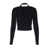 Long sleeve halter solid top