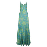 Flower print contrast lace hem cami maxi dress