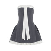 Bowknot ruffle ruched tube mini dress