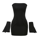 Gloves zip-up backless tube mini dress