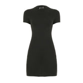 Short sleeve crewneck letter beaded mini dress