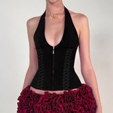 Halter zip-up corset backless top