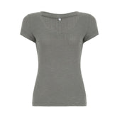 V neck short sleeve ribbed top
