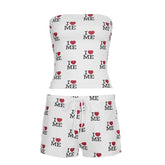 Sweetheart print self tie tube short pant set