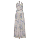 Halter ruched flower print maxi dress