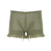 Knitted hollow out raw hem short pant