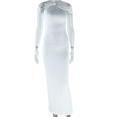 O ring ruched backless maxi dress
