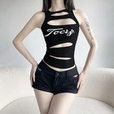 Letter print hollow out tank cut out top