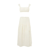 Square neck button slit crop maxi skirt