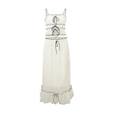 Ruffle stitch smocked bowknot cami maxi skirt set