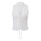 Sleeveless button solid crop top