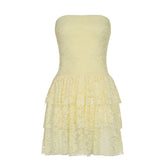 Lace ruffle ruched tube mini dress