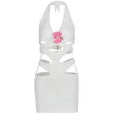 Halter hollow out flower applique cut out mini dress
