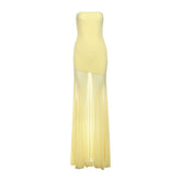 Mesh patchwork solid tube maxi dress
