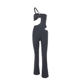Irregular hollow out one shoulder solid jumpsuit