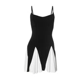 V neck backless contrast cami mini dress