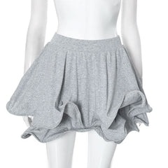 Ruffle A line solid irregular mini skirt