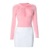 Hollow out long sleeve v neck cross front cut out mini dress