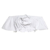 Off shoulder ruched flower applique crop top