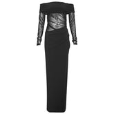 Off shoulder long sleeve mesh maxi dress
