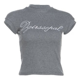 Crewneck letter embroidery short sleeve top