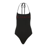Halter beaded backless bodysuit