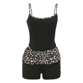 Leopard print u neck 2 piece cami short pant set