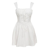 Ruched lace up zip-up cami mini dress