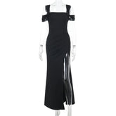 Off shoulder high slit maxi dress