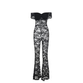 Off shoulder sheer lace jumpsuit