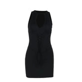 Crewneck hollow out solid cut out mini dress