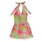 Halter flower print self tie mini dress