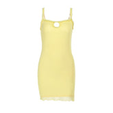 Ruffle hollow out mesh cami cut out mini dress