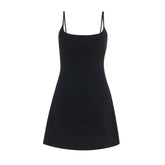 U neck solid backless cami mini dress
