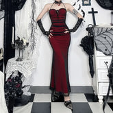 Halter ruched mesh padded maxi dress