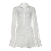 Long sleeve button zip-up chiffon ruffle mini dress