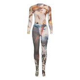 Long sleeve crewneck print mesh pant set