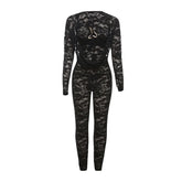 Long sleeve lace hollow out see through jumpsuit