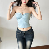 Sweetheart neck ruched solid tube crop top