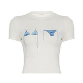 Crewneck short sleeve bikini print top