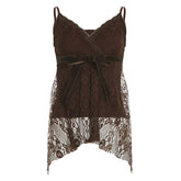 V neck bowknot lace cami top