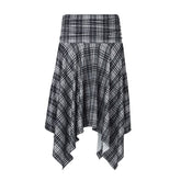 Plaid irregular ruched midi skirt