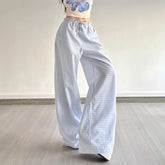 Plaid self tie embroidery self tie wide leg pant