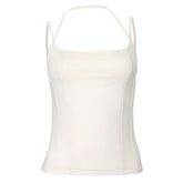 Square neck halter backless solid cami top